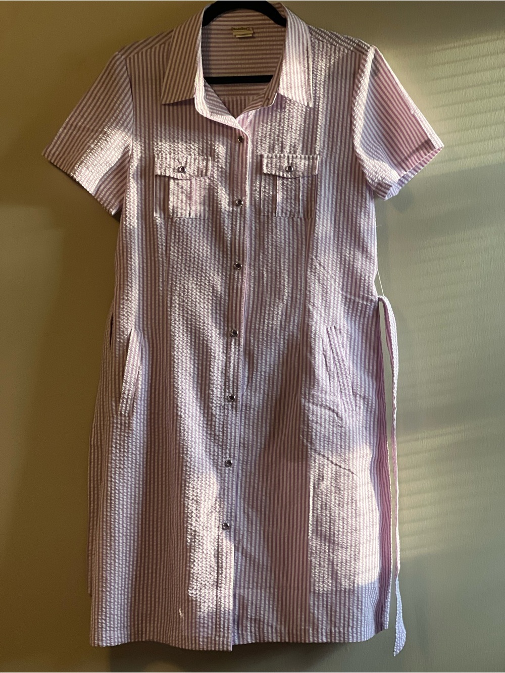 Striped Seersucker Shirt Dress - Picture 5 of 7